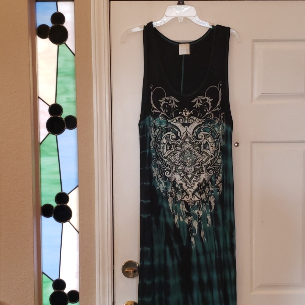 Vocal 3x Bling Geen & Black Tie-Dye Tank Dress